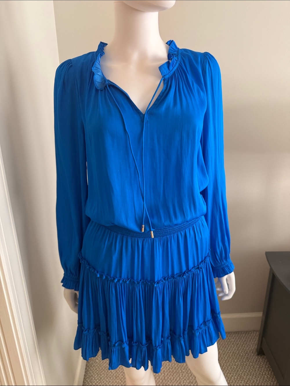 Skies Are Blue Royal Blue Long-Sleeve Ruffle Dress
